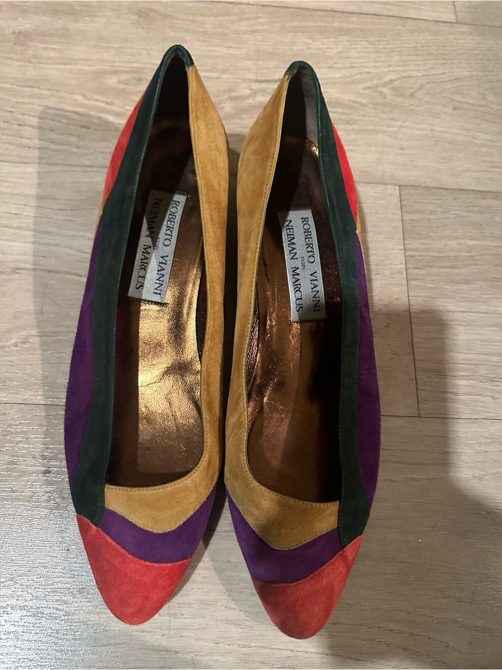 Roberto Vianni Multicolor Suede Pointed Toe Flats - Purple/Red/Tan/Green